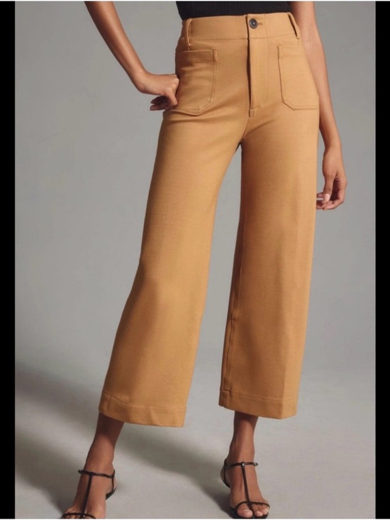 Anthropologie Pants - Anthropologie Maeve the Colette Wide-Leg Cropped Pants in tan ribbed